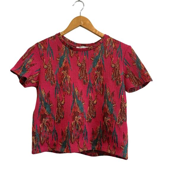 Zara Trafaluc Magenta Metallic Short Sleeve Top Size Small - Picture 1 of 4